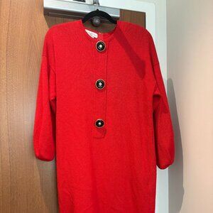 Vintage Red Sweater Dress – Antonella Preve – Size L – Rhinestone Buttons